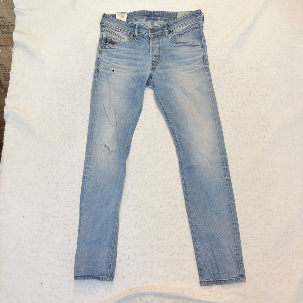 Diesel Belther Regular Slim-Tapered Jeans Mens 31x32 Light Wash Distressed